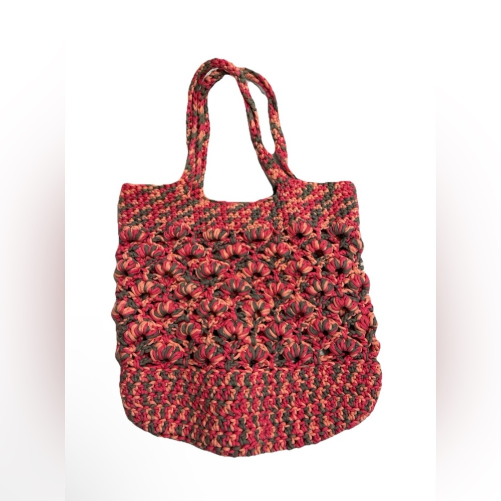 Handwoven Multicolor Crochet Tote Bag - Pink & Green
